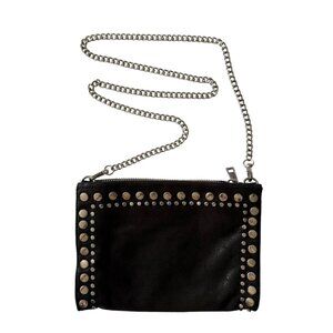 Zara Black Suede Like Silver Studded Crossbody Clutch Bag Removable Chain Strap